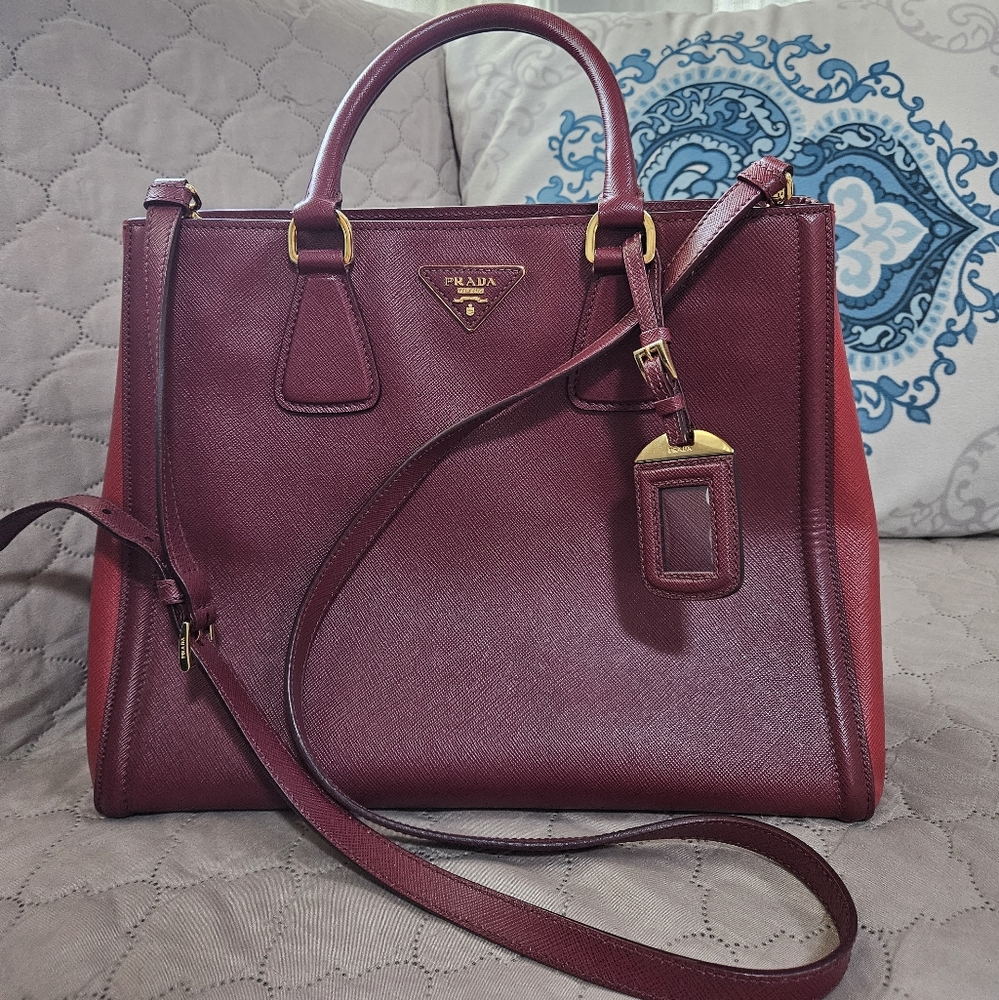 Prada Burgundy Leather Tote Bag